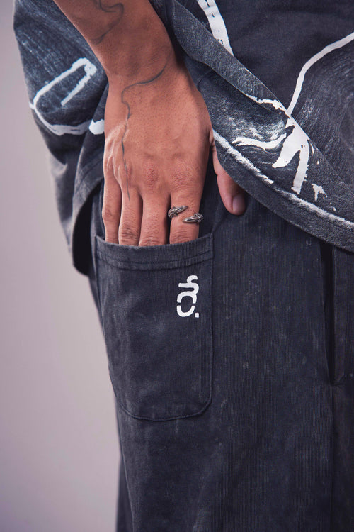 Black Acid Wash Baggy Pants