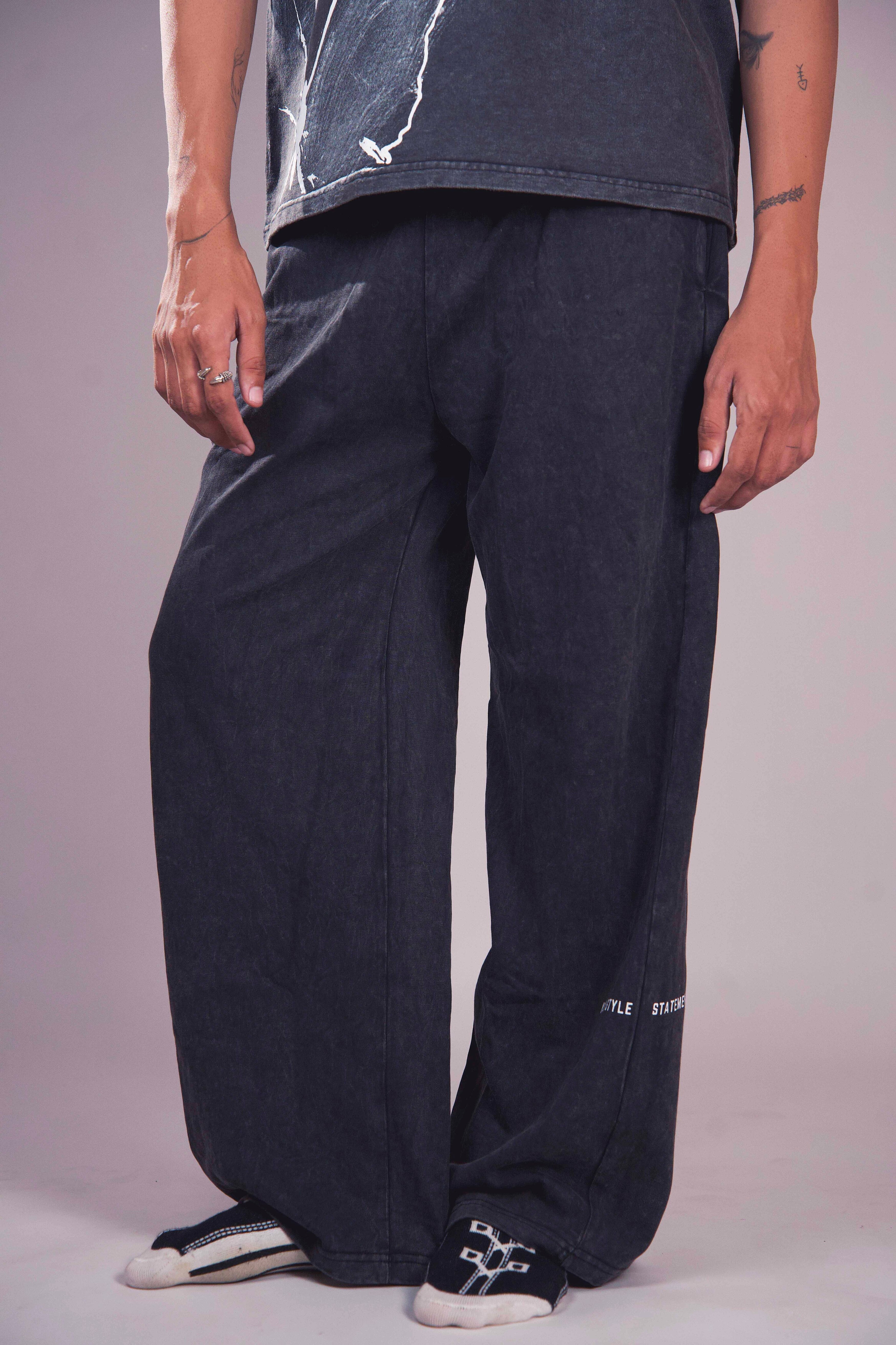 Black Acid Wash Baggy Pant