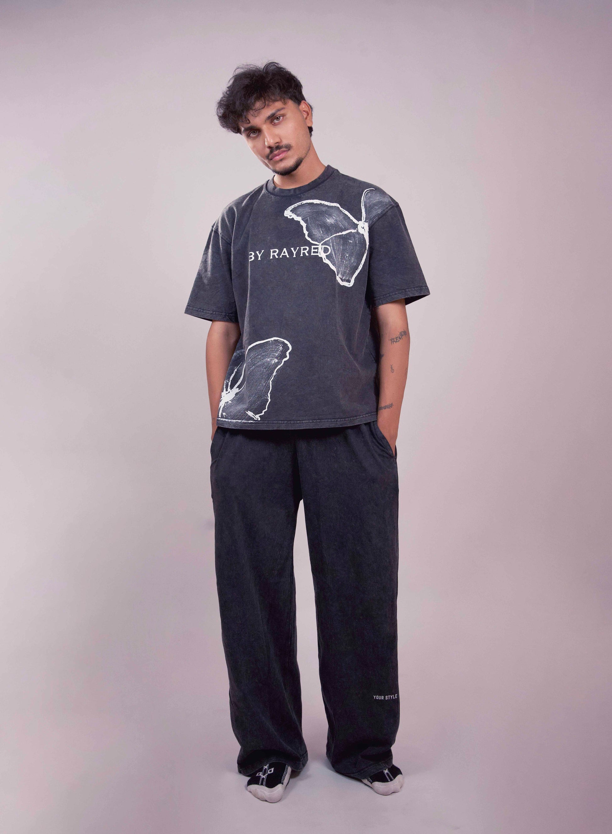 Black Acid Wash Baggy Pants